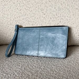 Blue Italian Leather Wristlet